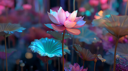 fantasy Neon lotus flower nature background