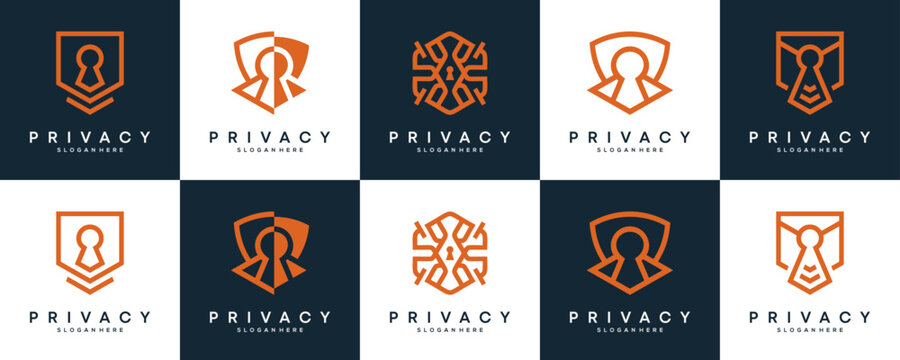 Set Collections of Privacy Logo Design Inspirations. Vector of Shield Security Protect Concept.