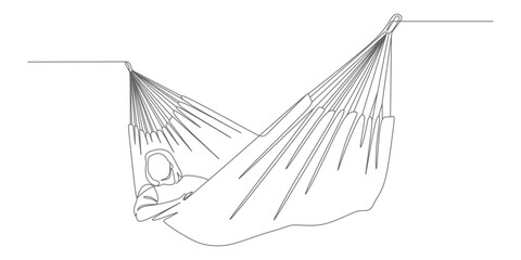 Minimalist Person Relaxing in Hammock – Continuous Line Vector Illustration