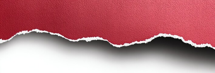 A crimson paper with a jagged, irregular tear at the bottom, revealing a white background underneath, creating a dramatic contrast