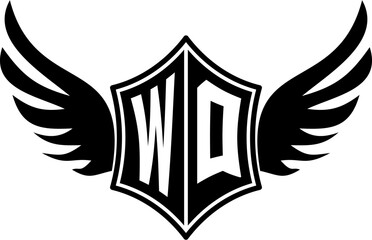 WQ logo emblem with winged and shield template