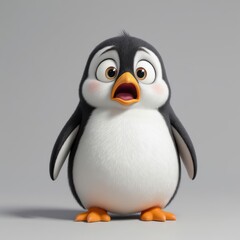 Obraz premium Penguin Character Shocked with Mouth Open on Neutral Background