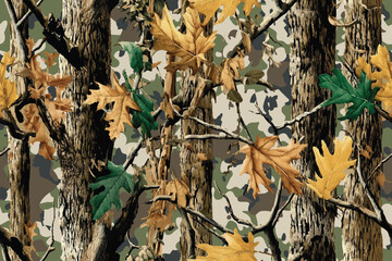 Camouflage design. Seamless pattern. Hunting camouflage pattern. Woodland. Digital camouflage. Real tree hunting pattern. Vector camo. Forest background. Jungle texture. Abstract