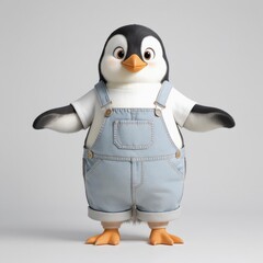 Obraz premium Penguin Standing Wearing Overalls Cute Animal Character