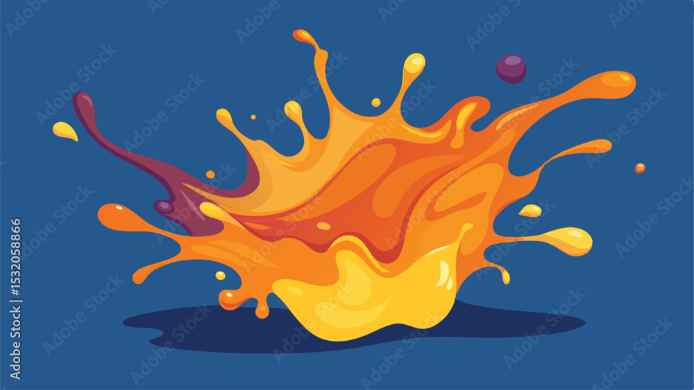 Poster dynamic abstract fluid splash in vibrant orange and yellow color with a transparent background