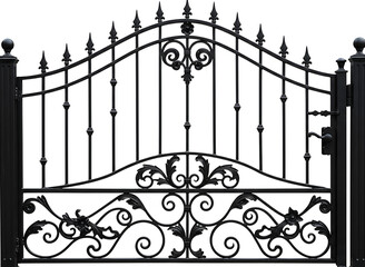 Ornate  metal gate with pillars isolated on transparent background © dipu