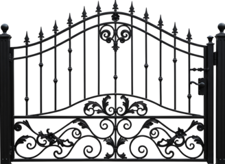Ornate  metal gate with pillars isolated on transparent background