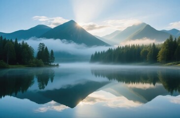 mountain lake in the morning
