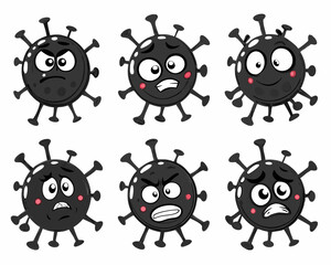 Collection of expressive coronavirus emoji vectors showing scared and angry emotions, ideal for medical awareness designs.