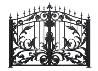 Ornate  metal gate with pillars isolated on transparent background