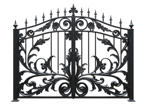 Ornate  metal gate with pillars isolated on transparent background