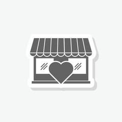 Shop store heart icon sticker isolated on gray background