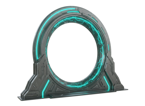 Futuristic sci fi portal gateway isolated on transparent background - Powered by Adobe