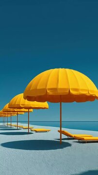 Yellow Beach Umbrellas with Summer Scene.