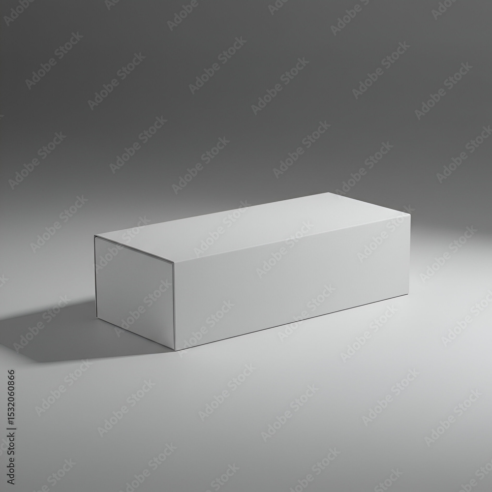 Aufkleber empty white box product mockup on a neutral background. blank rectangular box rests on a light gray 