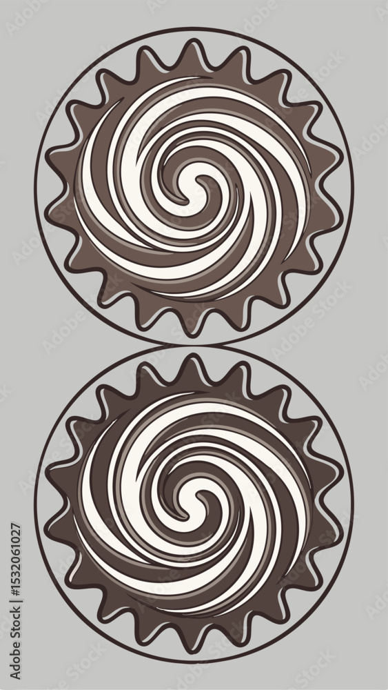 Poster elegant swirl design featuring two circular motifs in abstract chocolate and cream colors
