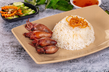 Tasty baby swuid with rice