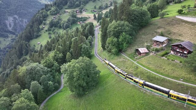 Mountain Train to Village of Wengen, Jungfrau - Switzerland
