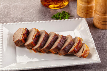 Sliced roasted duck breast fillet