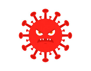A virus character with an evil expression, isolated on a transparent background, png.  Submicroscopic infectious agent. Illustration. Graphic resource. Design material.