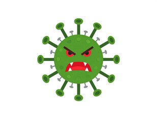 A virus character with an evil expression, isolated on a transparent background, png.  Submicroscopic infectious agent. Illustration. Graphic resource. Design material.