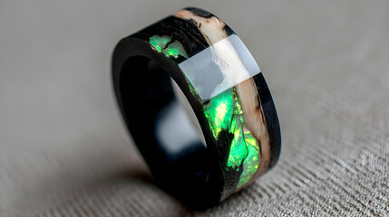 Fototapeta premium ring with a waterfall pouring into the void and sky filled with auroras