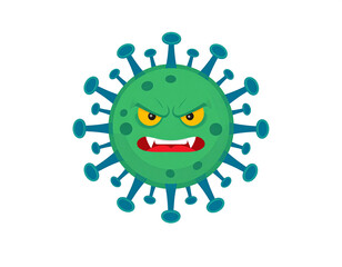 A virus character with an evil expression, isolated on a transparent background, png.  Submicroscopic infectious agent. Illustration. Graphic resource. Design material.