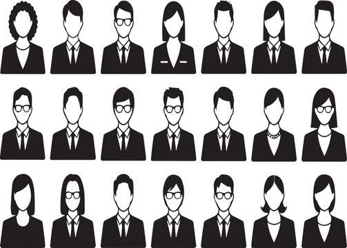 Vector illustration of a diverse group of business professionals in formal attire isolated on white