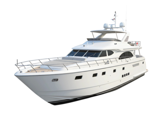 Luxury white motor yacht isolated on transparent background
