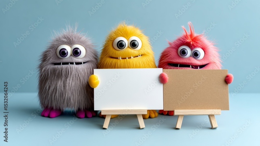 Aufkleber three monsters holding a white board with a message on it. the message is about the importance of fr