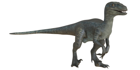 Realistic depiction of a Velociraptor dinosaur.