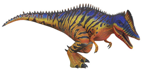 Vibrant Spinosaurus illustration with dynamic colors.