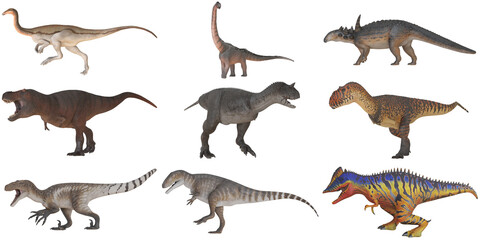 Realistic dinosaur illustrations in various poses
