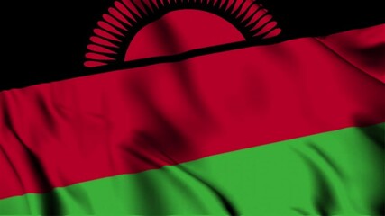 3D animation of the national flag of Malawi waving in slow motion. Close-up view with realistic fabric texture in 4K resolution. Ideal for Independence Day, patriotic videos, and national celebrations