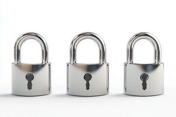 Three silver padlocks on a white background