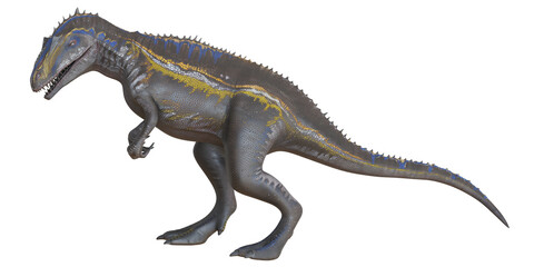 Realistic model of a ferocious dinosaur standing.