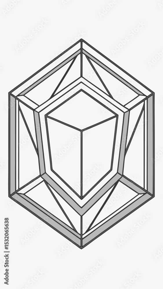 Poster geometric abstract illustration depicting a transparent cube design with nested cubic forms