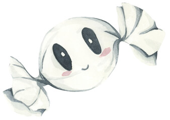 Watercolor Cute Halloween Wrapped Candy. Confectionery for Holiday Packaging and Party Decor. Trick or Treat Candy Illustration.