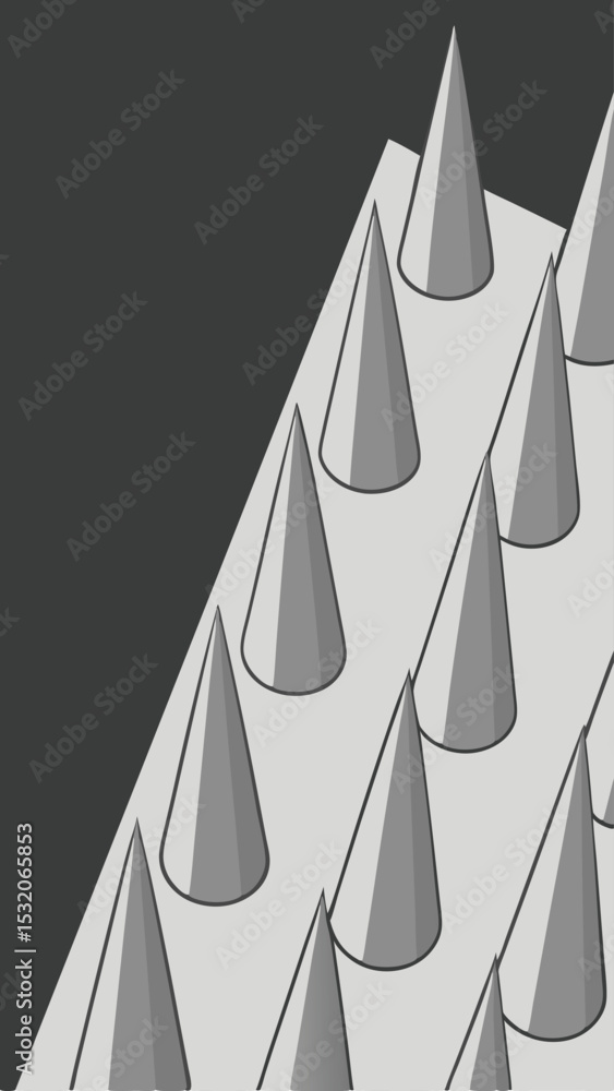 Poster geometric abstract illustration featuring repeating conical shapes with gradient shading