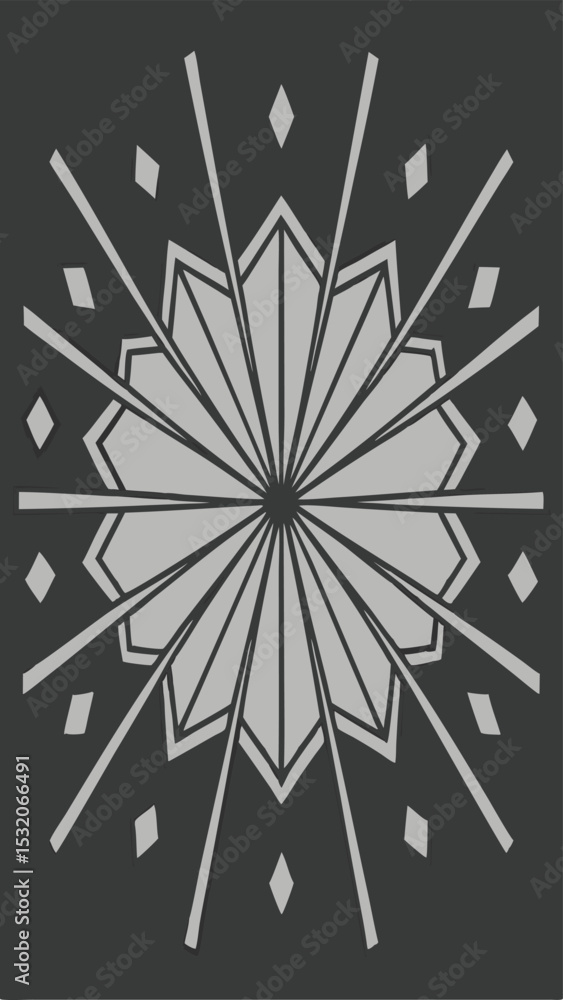 Poster geometric art deco design with radial lines and diamond elements on transparency