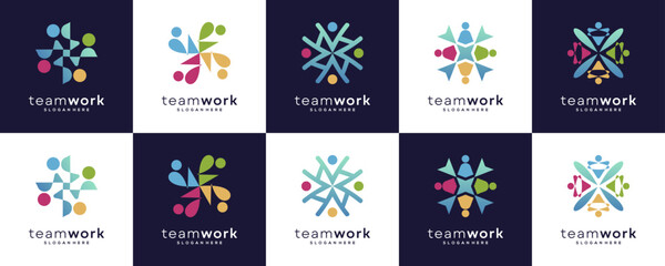 Set Collections of People Community Logo Design Inspirations. Abstract Vector Teamwork Social Forum Interactions Concept.