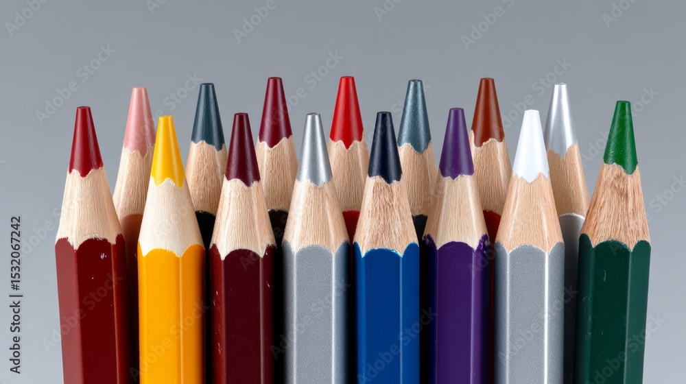 Aufkleber row of pencils with different colors and sizes. the pencils are lined up in a row, with some being l