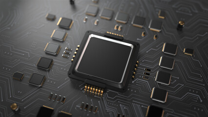 Electronic circuit chip board mother board computer CPU close up