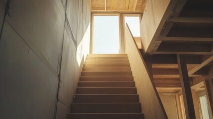 Wooden Staircase in a House Under Construction