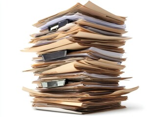 Stack of documents with clips on white background