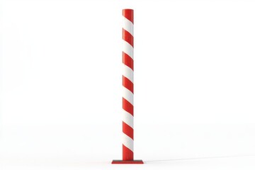 Red and white striped bollard on white background