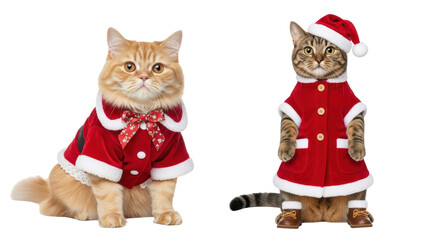 Isolated Christmas Cats Dressed in Santa Outfits