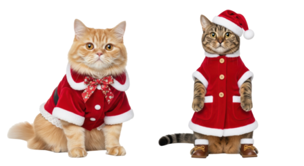 Isolated Christmas Cats Dressed in Santa Outfits