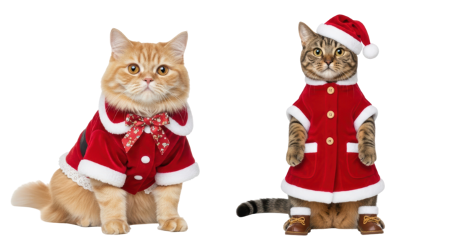 Isolated Christmas Cats Dressed in Santa Outfits