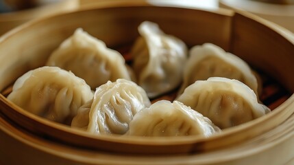 Steaming Dumplings in Bamboo Steamer Delicious Asian Food